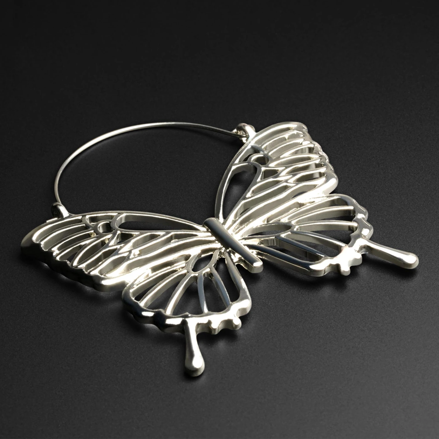 Butterfly Silver Plug Hoops 3 Butterfly Silver Plug Hoops