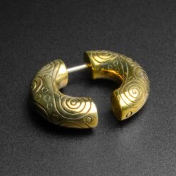 Circles & Spirals Brass Fake Gauge Ear Weight