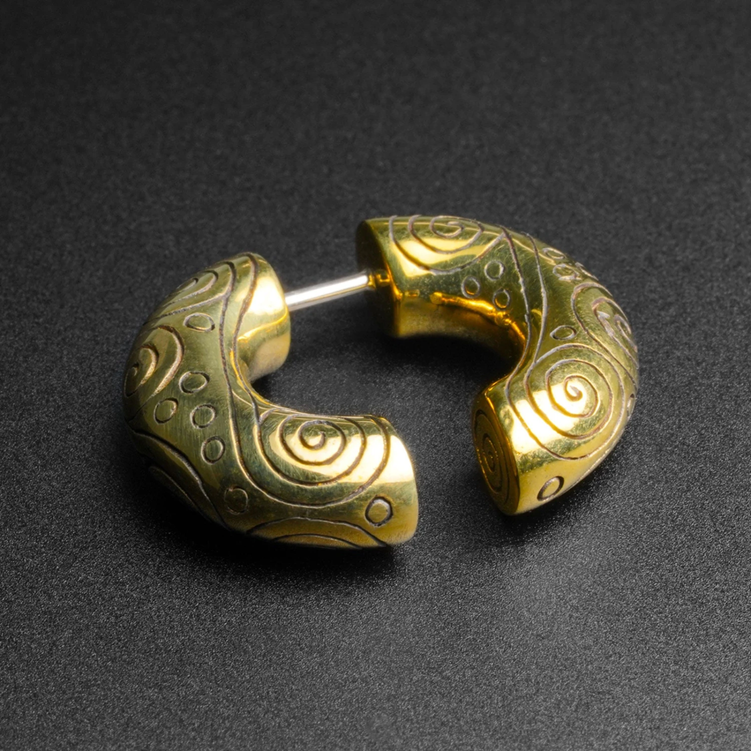 Circles & Spirals Brass Fake Gauge Ear Weight 3 Circles & Spirals Brass Fake Gauge Ear Weight