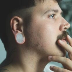 Cloudy Quartz Double Flare Teardrop Plug -Stretch It Body Jewellery cloudy quartz double flare teardrop plug model shot close up