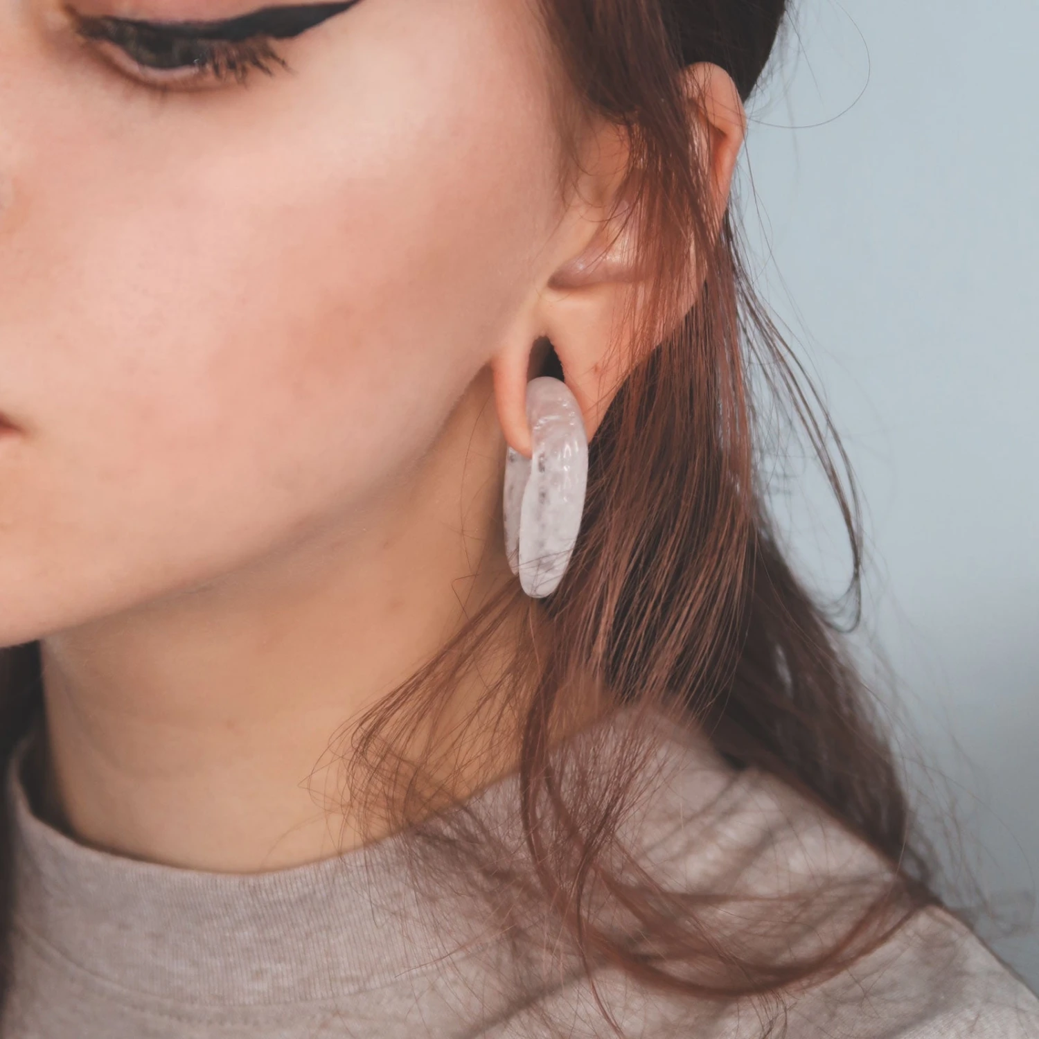 Cloudy Quartz Keyhole Stone Ear Weights 6 Cloudy Quartz Keyhole Stone Ear Weights - Image 4