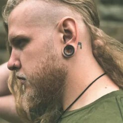 Coconut Shell Double Flare Tunnel With Coconut Wood Inlay -Stretch It Body Jewellery coconut shell double flare tunnel with coconut wood inlay model shot close up