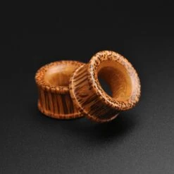 Coconut Wood Double Flare Tunnel With Tewel Wood Inlay