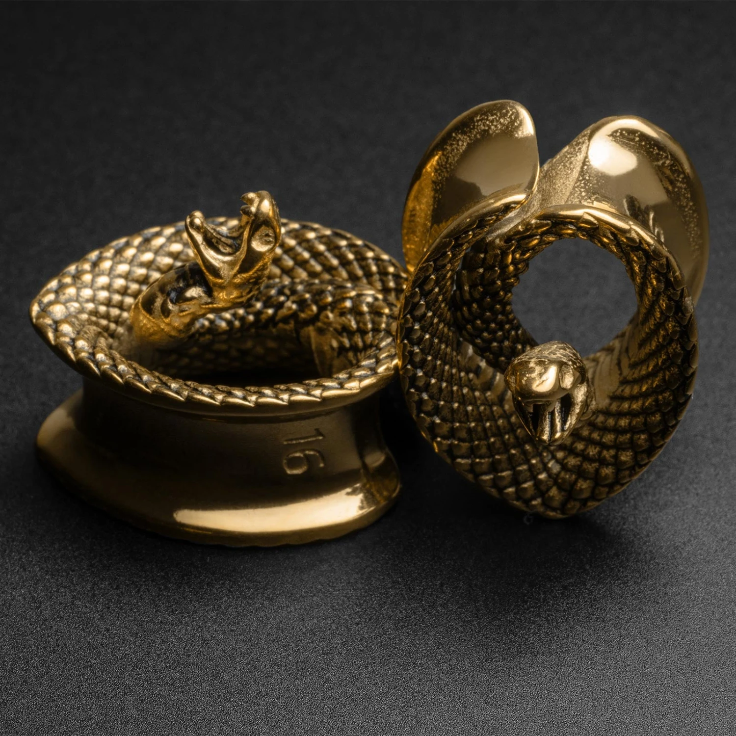 Coiled Snake Gold PVD Teardrop Saddle Ear Weight 3 Coiled Snake Gold PVD Teardrop Saddle Ear Weight