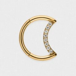 Crescent Bejewelled Gold PVD Titanium Hinged Segment Daith Earring