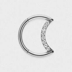 Crescent Bejewelled Titanium Hinged Segment Daith Earring