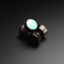 Horn Fake Gauge Plug With Crushed Turquoise Inlay