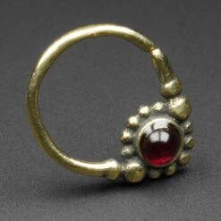 Dark Synth Ruby Drop & Brass Seamless Septum Ring
