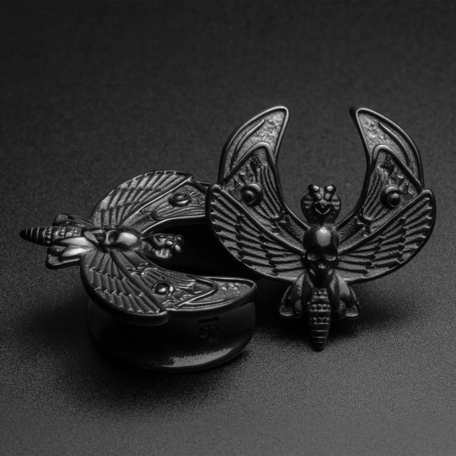 Death Moth Black PVD Saddle Ear Weight 3 Death Moth Black PVD Saddle Ear Weight