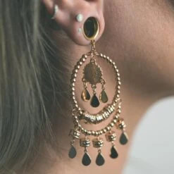 Design Your Own Dangles Surgical Steel Internally Threaded Double Flare Tunnels -Stretch It Body Jewellery design your own dangles gold pvd internally threaded double flare tunnels model shot close up 0733d898 5657 4416 9696 2d09b2830b8d