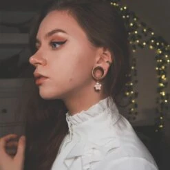 Design Your Own Dangles Gold PVD Internally Threaded Double Flare Tunnels -Stretch It Body Jewellery design your own dangles gold pvd internally threaded double flare tunnels model shot two