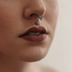 Dot Drop Titanium Septum Clicker -Stretch It Body Jewellery dot drop titanium septum clicker model shot close up