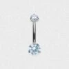 Double Aqua Jewelled Internally Threaded Titanium Belly Bar -Stretch It Body Jewellery double aqua jewelled internally threaded titanium belly bar 1 web grey