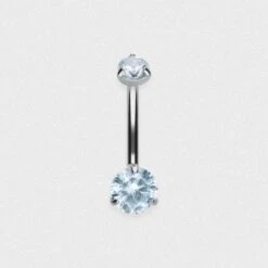 Double Aqua Jewelled Internally Threaded Titanium Belly Bar
