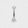 Double Clear Jewelled Internally Threaded Titanium Belly Bar -Stretch It Body Jewellery double clear jewelled internally threaded titanium belly bar 1 web grey