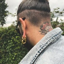 Double Cuban Link Gold PVD Magnetic Ear Weight 8 Double Cuban Link Gold PVD Magnetic Ear Weight -Stretch It Body Jewellery double cuban link gold pvd magnetic ear weight model shot side