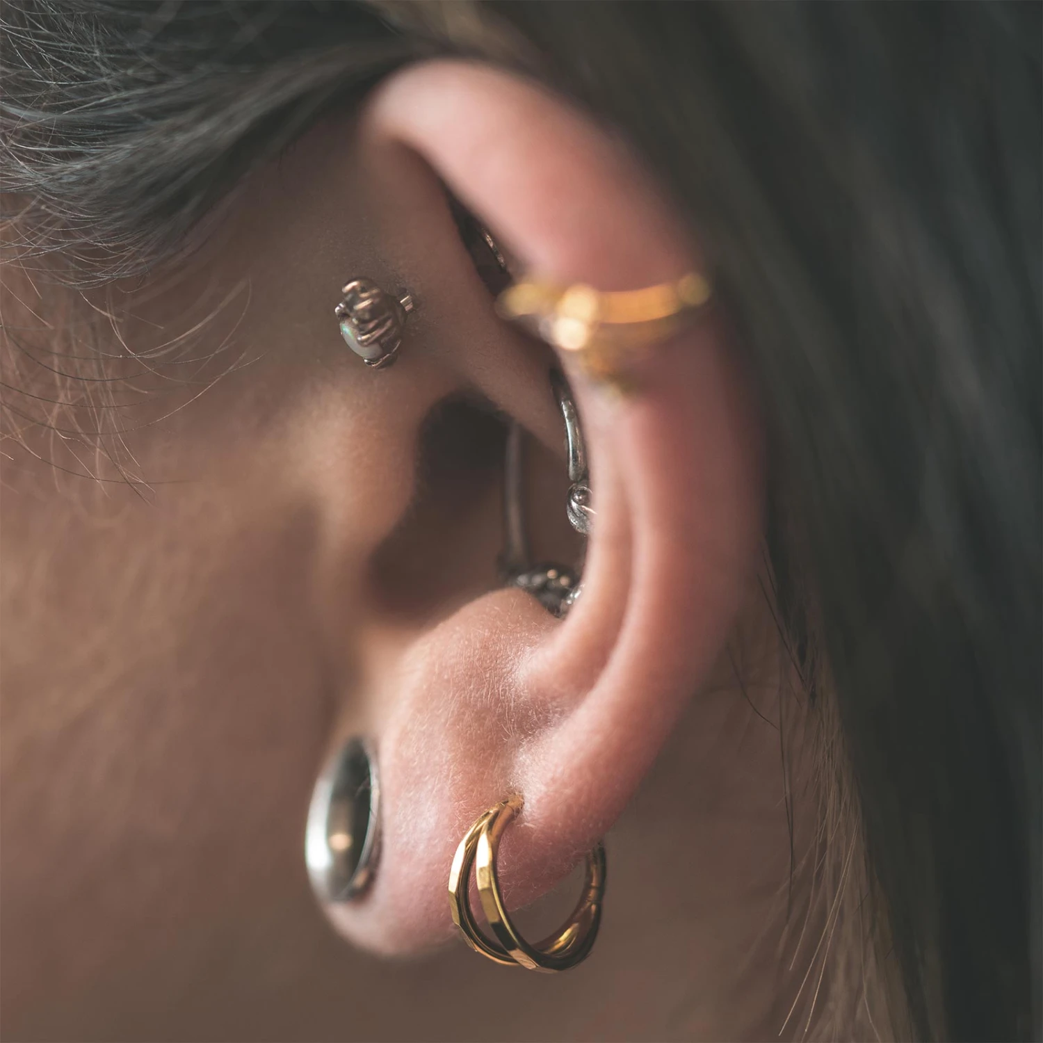 Double Faceted Hoop Gold PVD Titanium Hinged Segment Ring 4 Double Faceted Hoop Gold PVD Titanium Hinged Segment Ring - Image 2