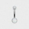 Double Fire & Snow Synth Opal Bezel Set Internally Threaded Titanium Belly Bar -Stretch It Body Jewellery double fire snow synth opal bezel set internally threaded titanium belly bar 1 web grey