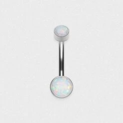 Double Fire & Snow Synth Opal Bezel Set Internally Threaded Titanium Belly Bar