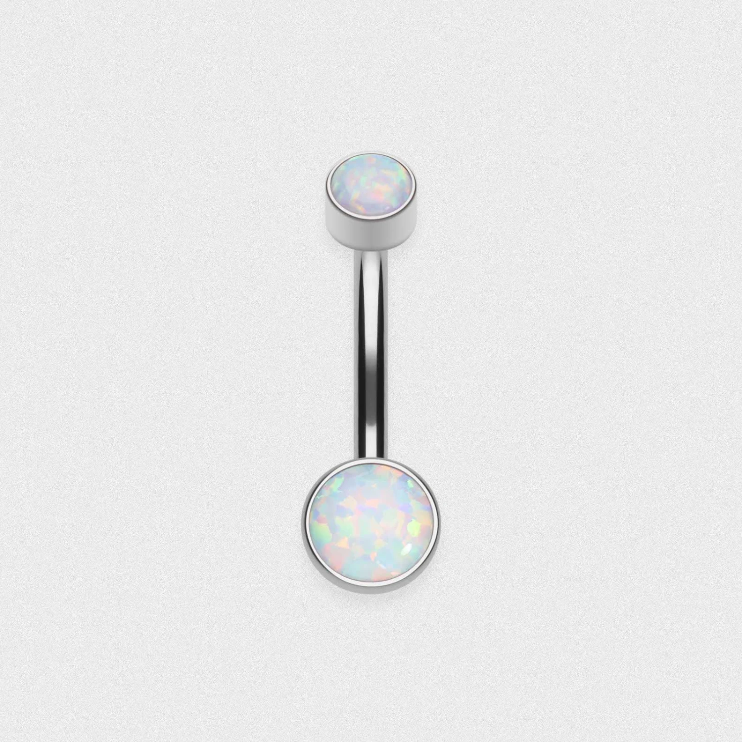 Double Fire & Snow Synth Opal Bezel Set Internally Threaded Titanium Belly Bar 3 Double Fire & Snow Synth Opal Bezel Set Internally Threaded Titanium Belly Bar