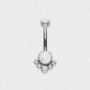Double Fire & Snow Synth Opal Internally Threaded Titanium Belly Bar With Mini Opal Drop -Stretch It Body Jewellery double fire snow synth opal internally threaded titanium belly bar with mini opal drop 1 web grey