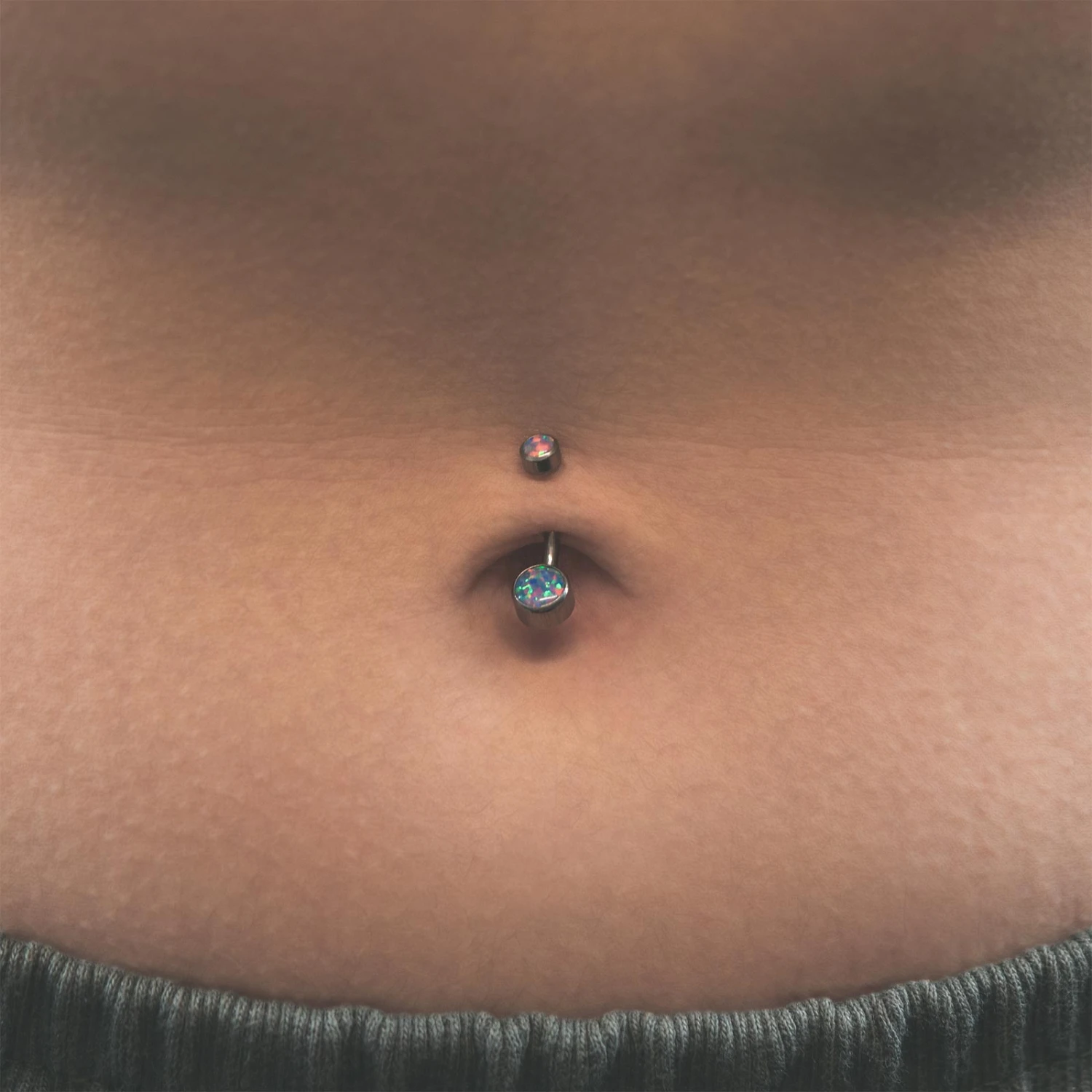 Double Flash Lavender Synth Opal Bezel Set Internally Threaded Titanium Belly Bar 4 Double Flash Lavender Synth Opal Bezel Set Internally Threaded Titanium Belly Bar - Image 2