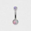 Double Flash Lavender Synth Opal Bezel Set Internally Threaded Titanium Belly Bar -Stretch It Body Jewellery double flash lavender synth opal bezel set internally threaded titanium belly bar 1 web grey