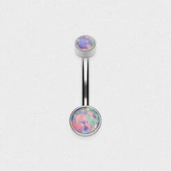 Double Flash Lavender Synth Opal Bezel Set Internally Threaded Titanium Belly Bar