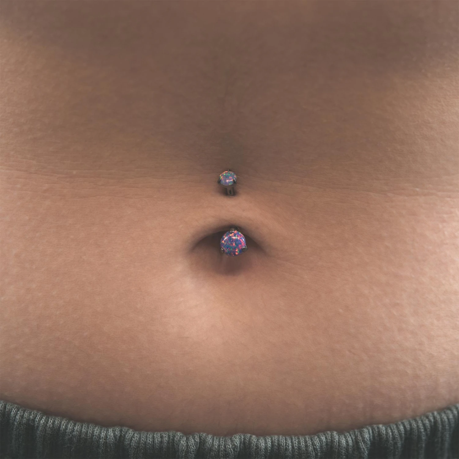 Double Flash Lavender Synth Opal Internally Threaded Titanium Belly Bar 4 Double Flash Lavender Synth Opal Internally Threaded Titanium Belly Bar - Image 2