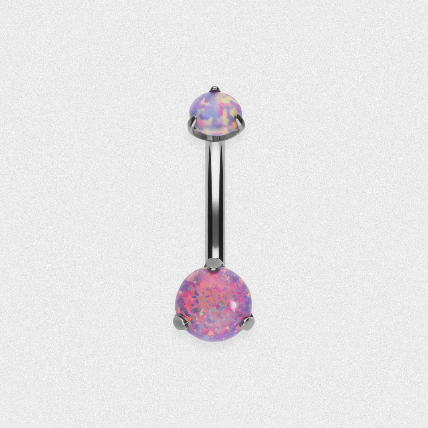 Double Flash Lavender Synth Opal Internally Threaded Titanium Belly Bar 3 Double Flash Lavender Synth Opal Internally Threaded Titanium Belly Bar