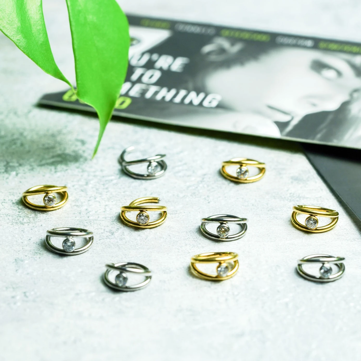 Double Hoop Single Jewel Gold PVD Titanium Hinged Segment Ring 4 Double Hoop Single Jewel Gold PVD Titanium Hinged Segment Ring - Image 2