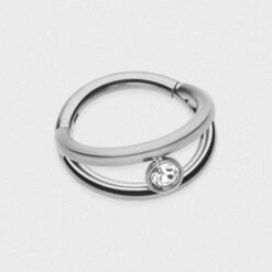 Double Hoop Single Jewel Titanium Hinged Segment Ring