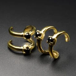 Double Hoop With Black Onyx Brass Ear Cuff