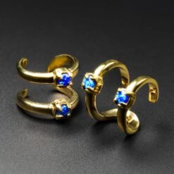 Double Hoop With Synth Blue Opal Brass Ear Cuff