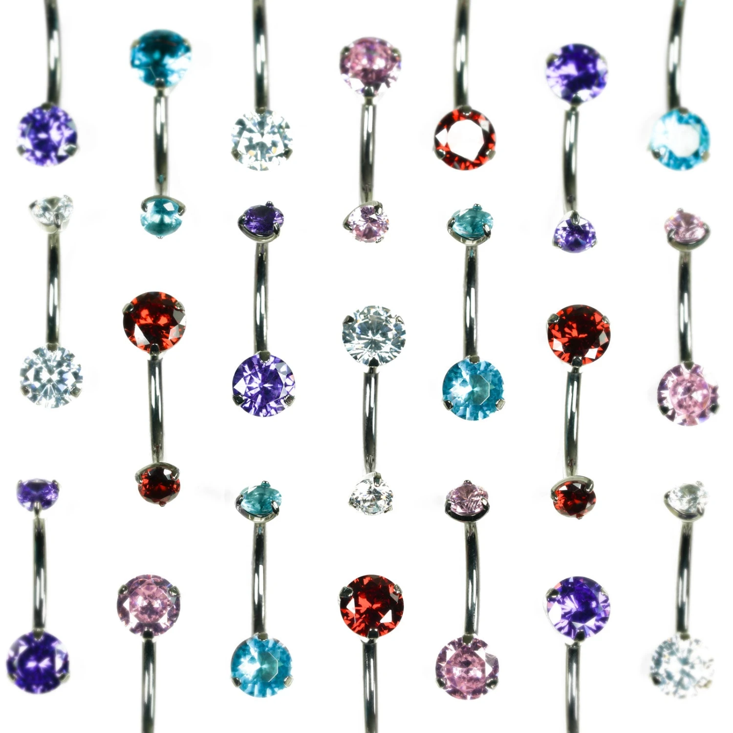Double Red Jewelled Internally Threaded Titanium Belly Bar 4 Double Red Jewelled Internally Threaded Titanium Belly Bar - Image 2