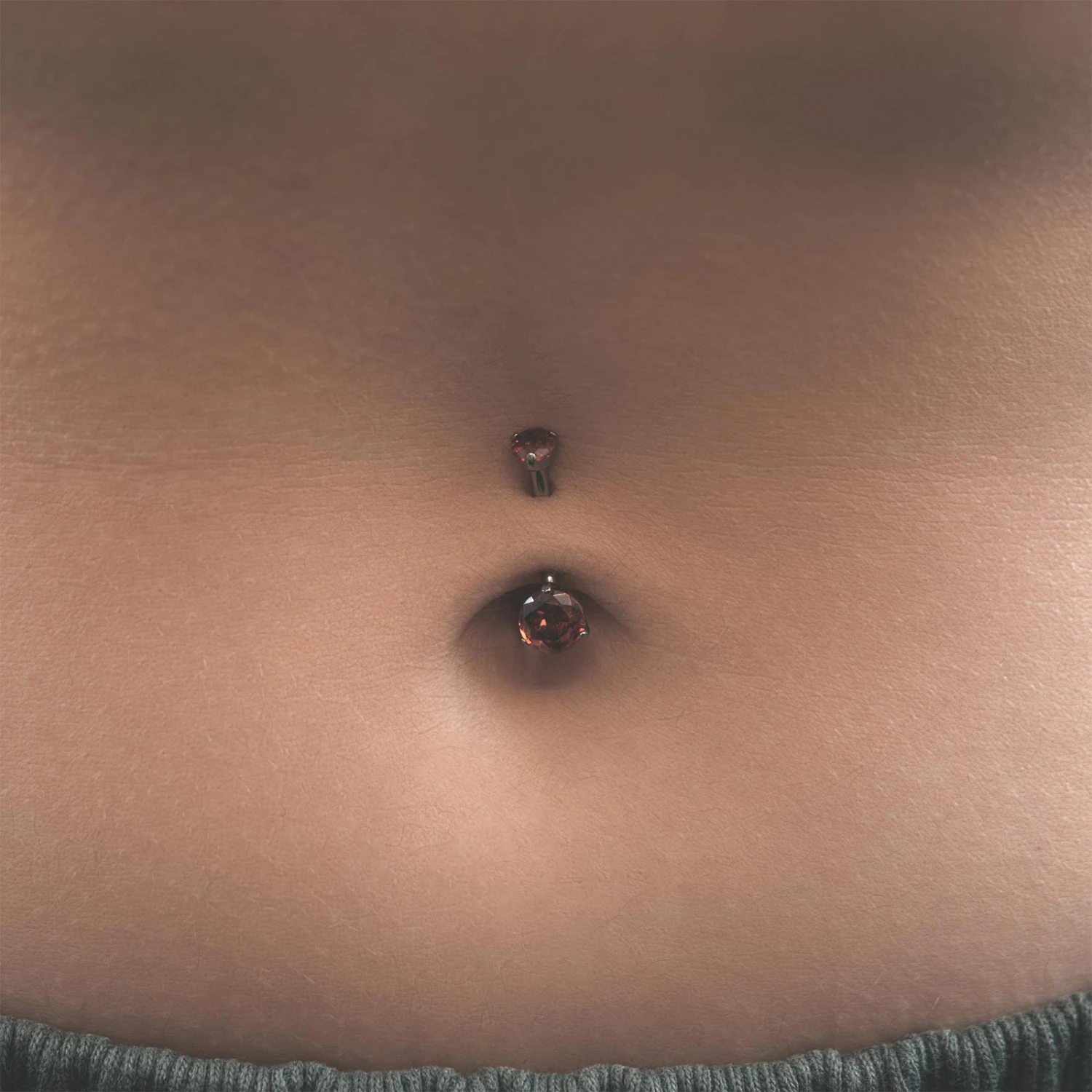 Double Red Jewelled Internally Threaded Titanium Belly Bar 5 Double Red Jewelled Internally Threaded Titanium Belly Bar - Image 3