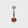 Double Red Jewelled Internally Threaded Titanium Belly Bar