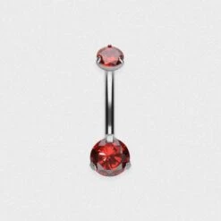 Double Red Jewelled Internally Threaded Titanium Belly Bar