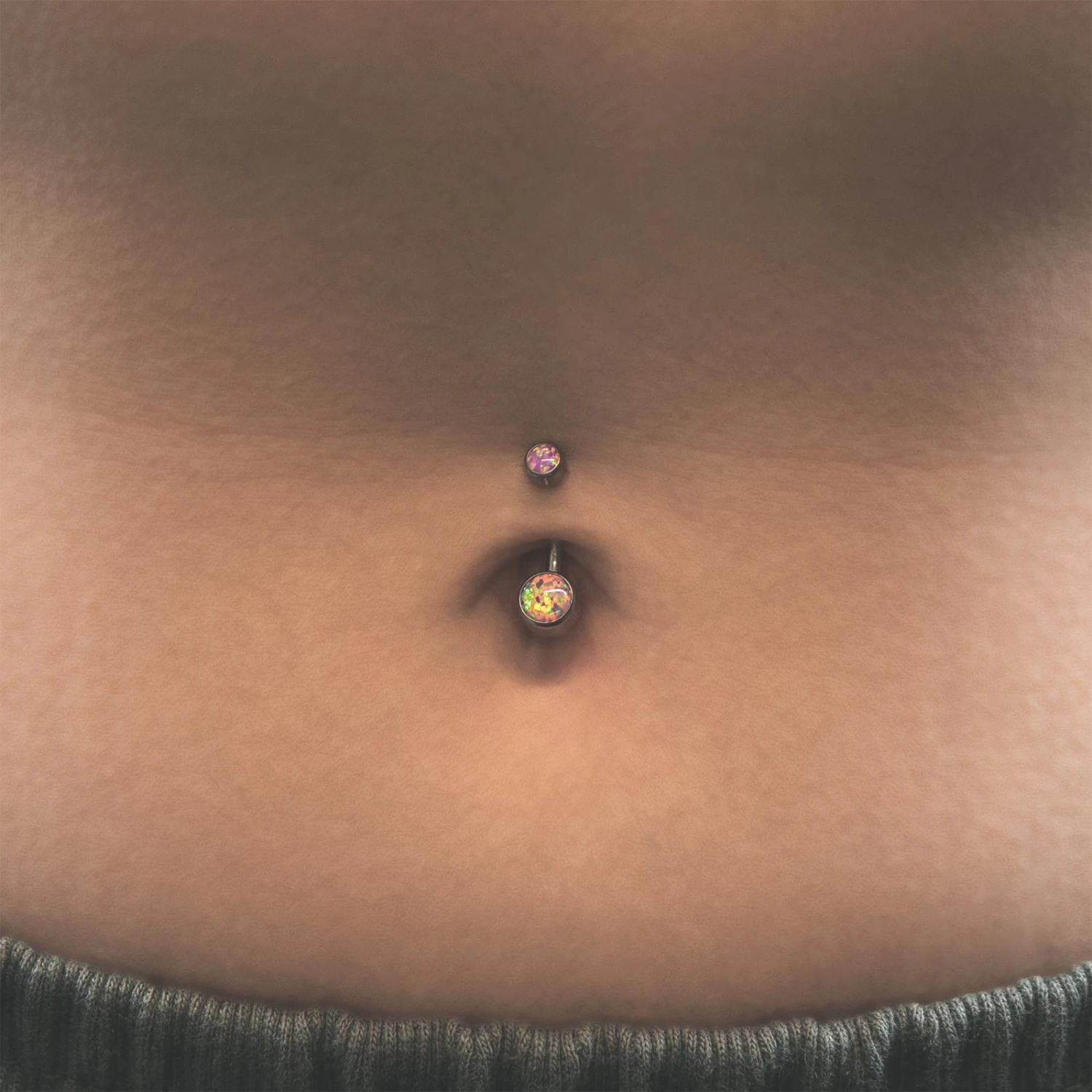 Double Rose Pink Synth Opal Bezel Set Internally Threaded Titanium Belly Bar 4 Double Rose Pink Synth Opal Bezel Set Internally Threaded Titanium Belly Bar - Image 2