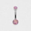 Double Rose Pink Synth Opal Bezel Set Internally Threaded Titanium Belly Bar -Stretch It Body Jewellery double rose pink synth opal bezel set internally threaded titanium belly bar 1 web grey