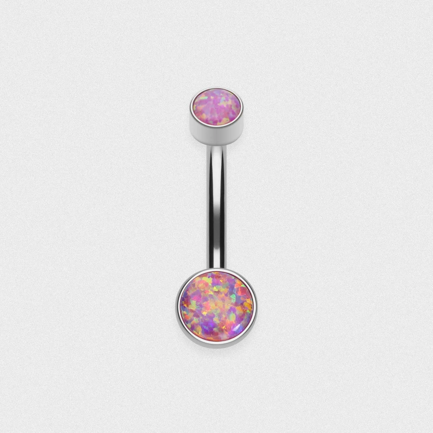Double Rose Pink Synth Opal Bezel Set Internally Threaded Titanium Belly Bar 3 Double Rose Pink Synth Opal Bezel Set Internally Threaded Titanium Belly Bar