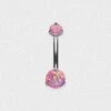 Double Rose Pink Synth Opal Internally Threaded Titanium Belly Bar -Stretch It Body Jewellery double rose pink synth opal internally threaded titanium belly bar 1 web grey
