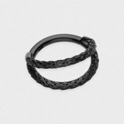 Double Snake Skin Black PVD Titanium Hinged Segment Ring