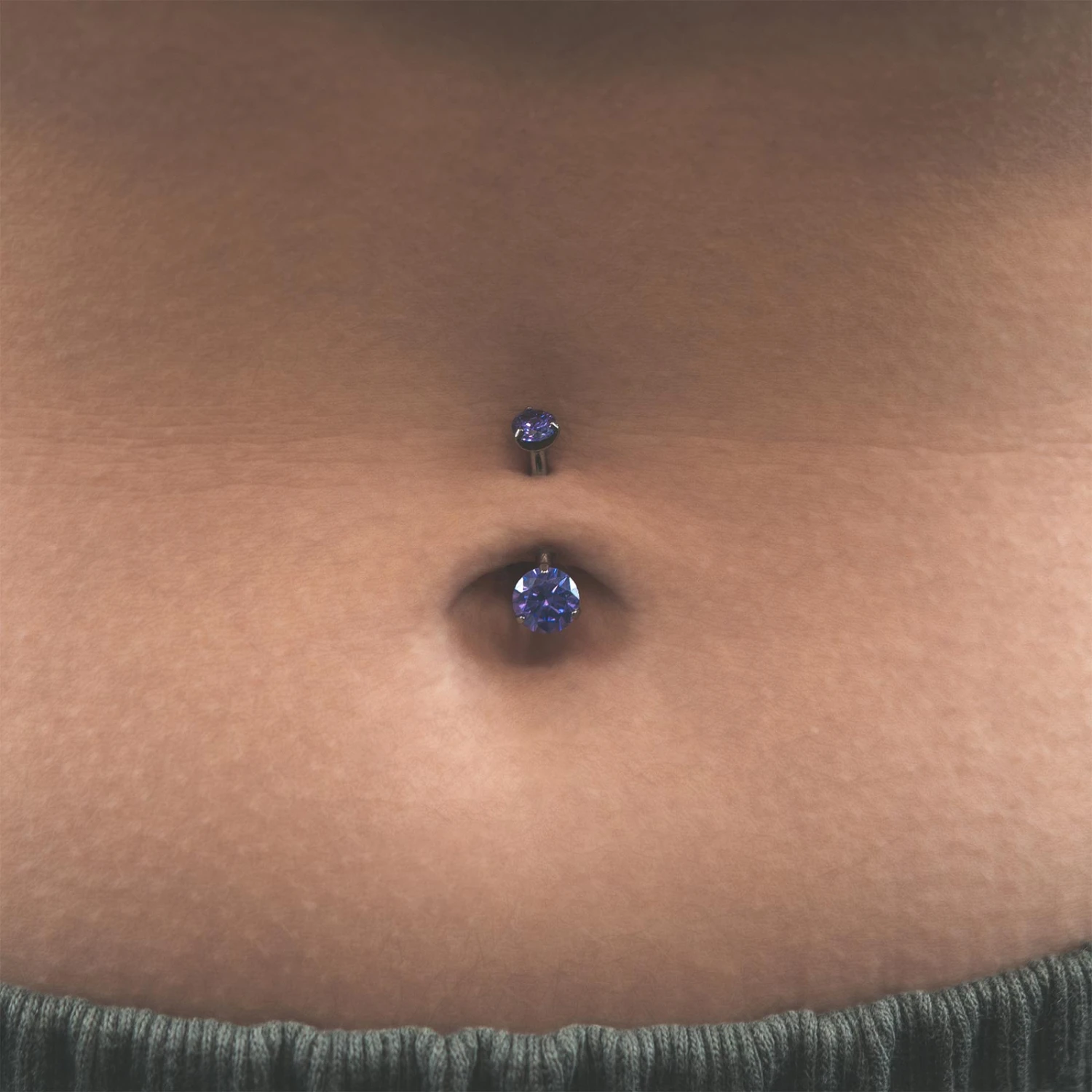 Double Tanzanite Blue Jewelled Internally Threaded Titanium Belly Bar 5 Double Tanzanite Blue Jewelled Internally Threaded Titanium Belly Bar - Image 3