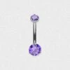 Double Tanzanite Blue Jewelled Internally Threaded Titanium Belly Bar
