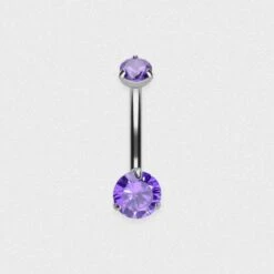 Double Tanzanite Blue Jewelled Internally Threaded Titanium Belly Bar