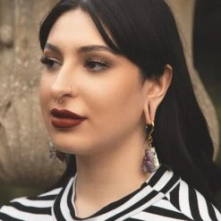 Druzy Amethyst & Gold PVD Surgical Steel Ear Weight -Stretch It Body Jewellery druzy amethyst gold pvd surgical steel ear weight model shot