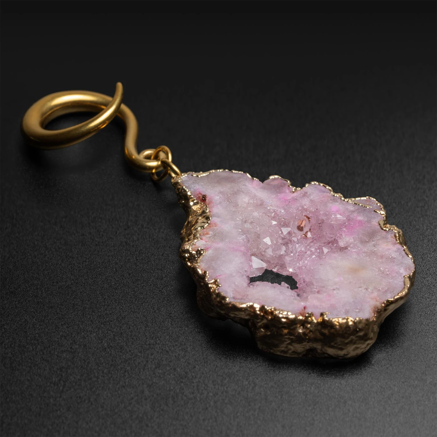 Druzy Pink Agate With Gold PVD Hook Ear Weight 3 Druzy Pink Agate With Gold PVD Hook Ear Weight
