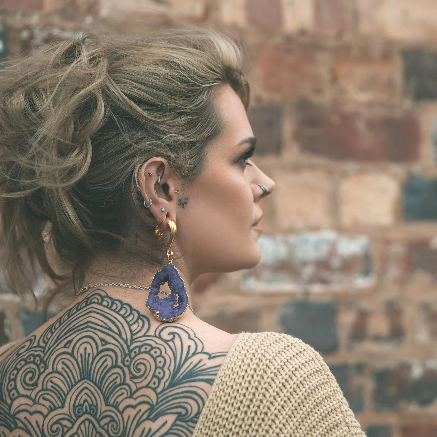 Druzy Purple Agate With Gold PVD Hook Ear Weight 5 Druzy Purple Agate With Gold PVD Hook Ear Weight - Image 3