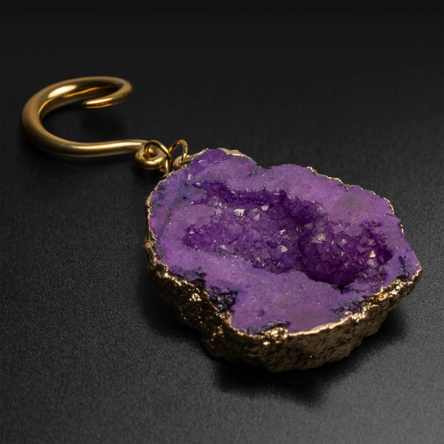 Druzy Purple Agate With Gold PVD Hook Ear Weight 3 Druzy Purple Agate With Gold PVD Hook Ear Weight